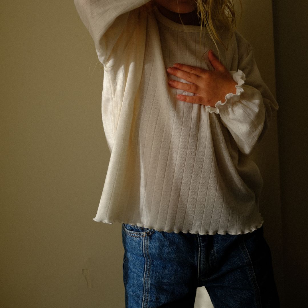 Tothemoon ☾ Tothemoon ☾ - Shirt - Wide fit - Long sleeve - Piquette cuffs - Wool & silk - Pointelle Clothing 86/92