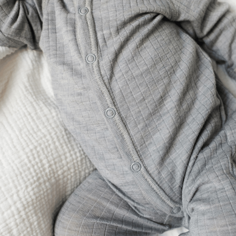 Joha Sleep Suit - 100% Wool - 2 in 1 Foot - Light Grey Melange Rompers and suits 50