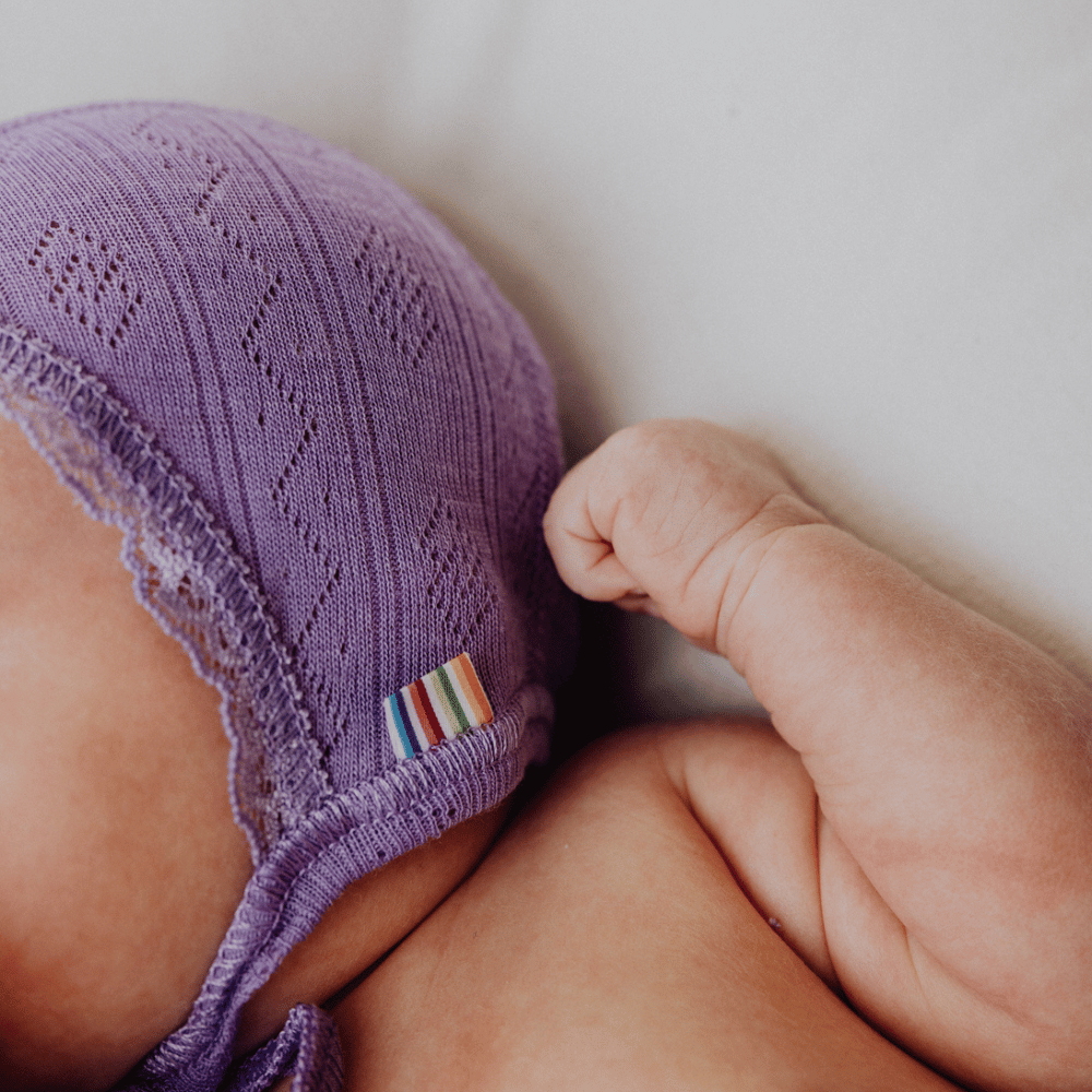 Joha Bonnet - Wool & silk - Pointelle - Purple Clothing 37cm