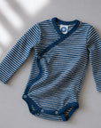 Cross-over body - Long sleeve - Wool & Silk - Striped Navy blue