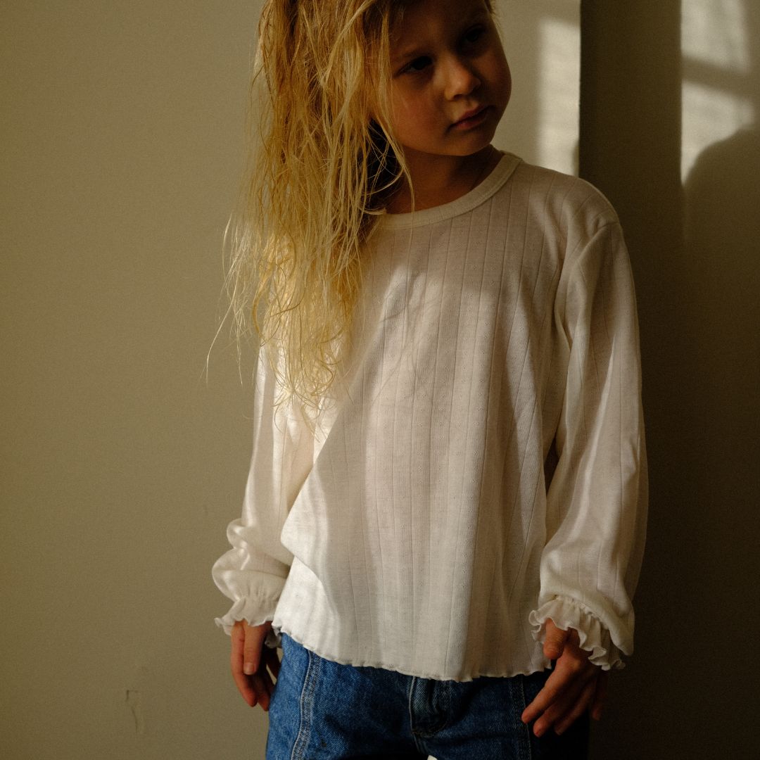 Tothemoon ☾ Tothemoon ☾ - Shirt - Wide fit - Long sleeve - Piquette cuffs - Wool & silk - Pointelle Clothing 86/92