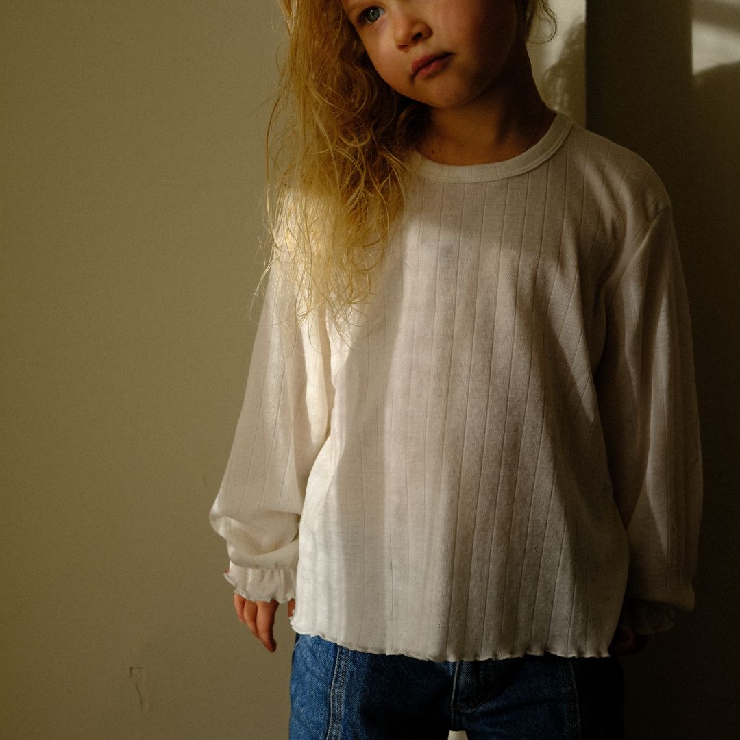Tothemoon ☾ Tothemoon ☾ - Shirt - Wide fit - Long sleeve - Piquette cuffs - Wool & silk - Pointelle Clothing 86/92