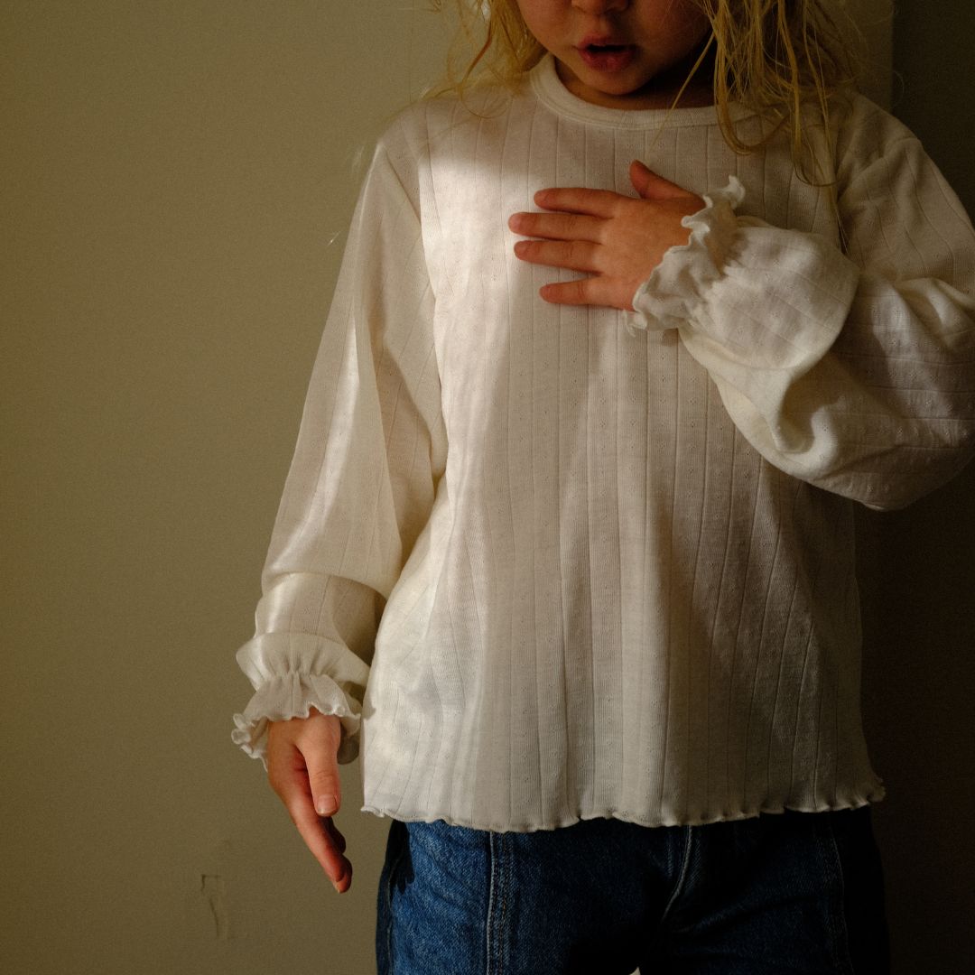 Tothemoon ☾ Tothemoon ☾ - Shirt - Wide fit - Long sleeve - Piquette cuffs - Wool & silk - Pointelle Clothing 86/92