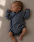 Cross-over body - Long sleeve - Wool & Silk - Striped Navy blue