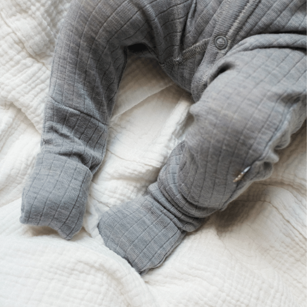 Joha Sleep Suit - 100% Wool - 2 in 1 Foot - Light Grey Melange Rompers and suits 50