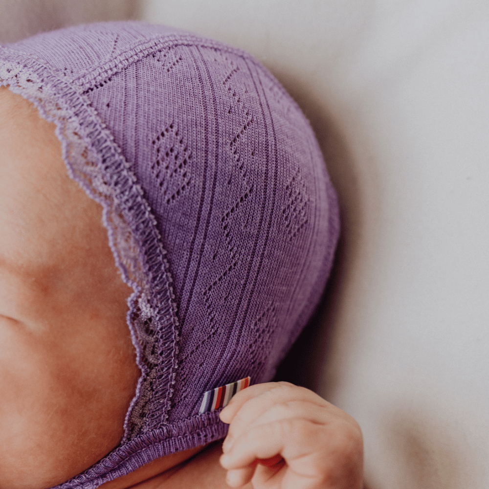 Joha Bonnet - Wool & silk - Pointelle - Purple Clothing 37cm