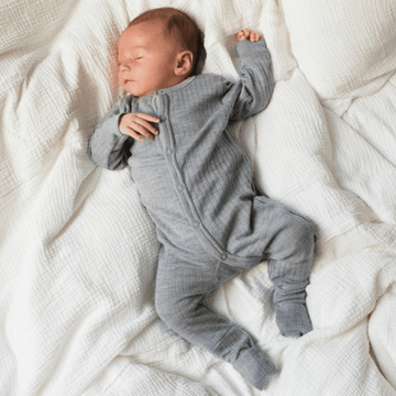 Joha Sleep Suit - 100% Wool - 2 in 1 Foot - Light Grey Melange Rompers and suits 50