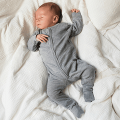 Joha Sleep Suit - 100% Wool - 2 in 1 Foot - Light Grey Melange Rompers and suits 50