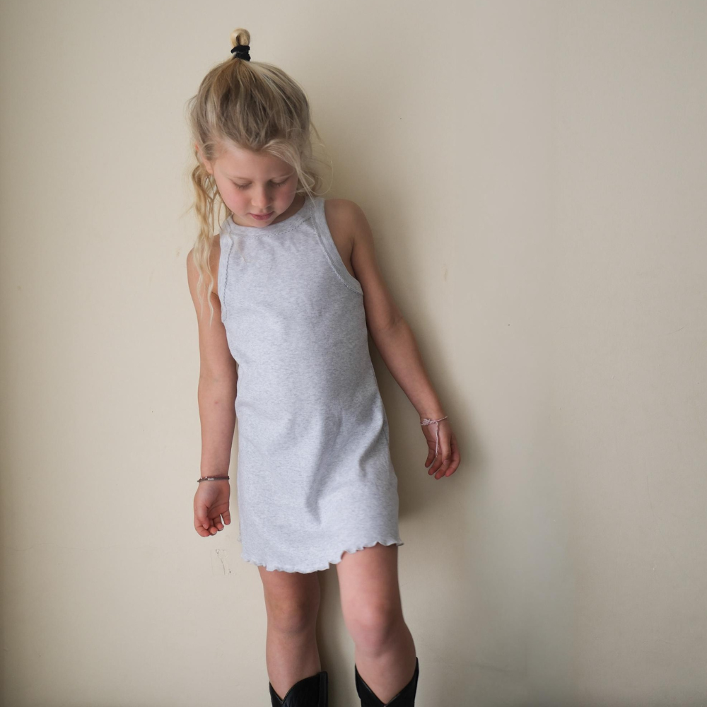 Tothemoon ☾ - Strap dress - Curled ends - Organic cotton - Light grey