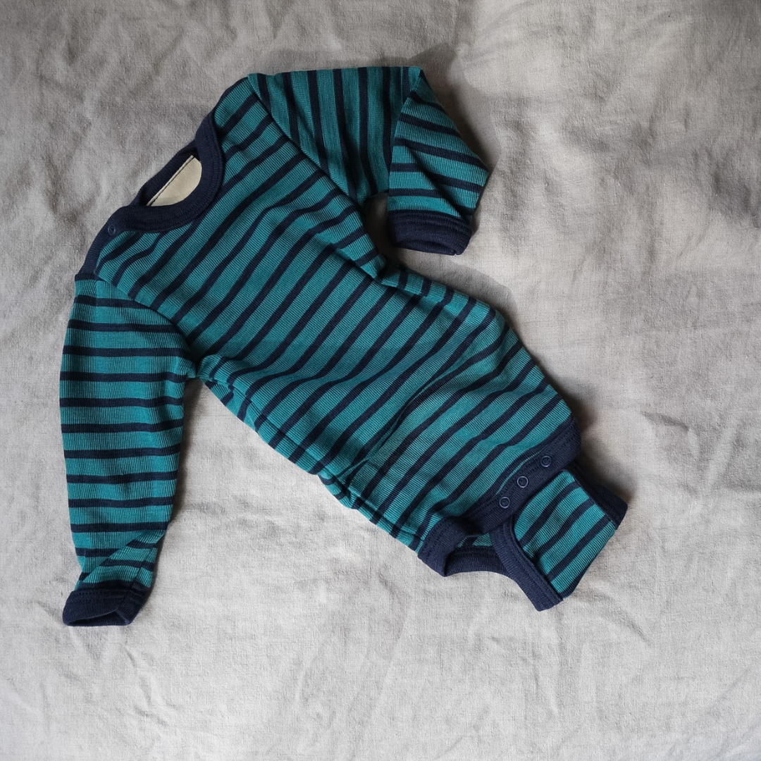 Body - Long sleeve - Wool & Silk - Ice blue/ Navy striped