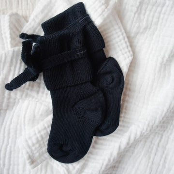 Hirsch Natur Newborn socks - 100% Organic Cotton - Navy Blue Booties Default Title