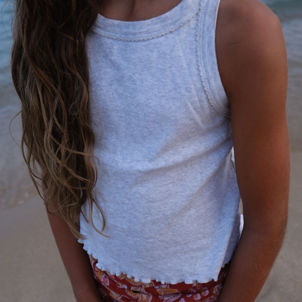 Cropped top - Curl finish - Organic cotton - Light grey