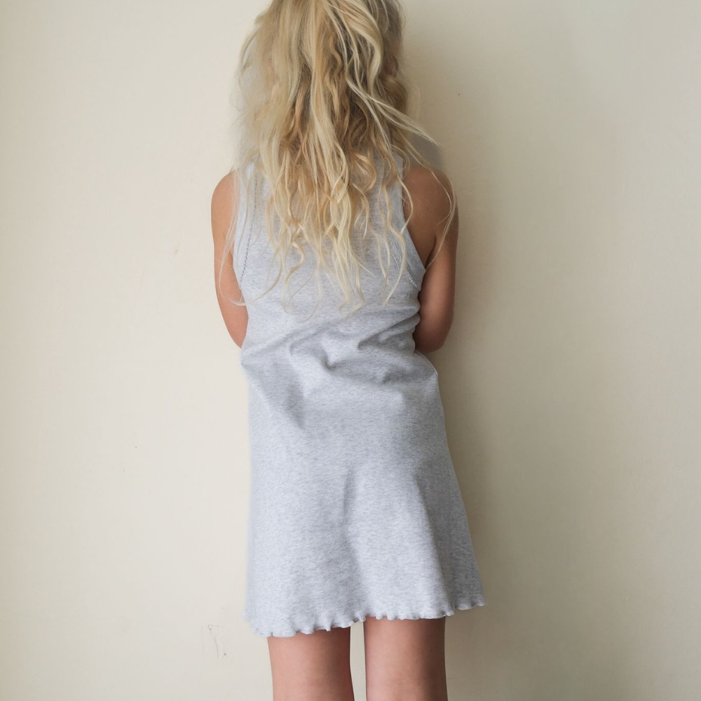 Tothemoon ☾ - Strap dress - Curled ends - Organic cotton - Light grey