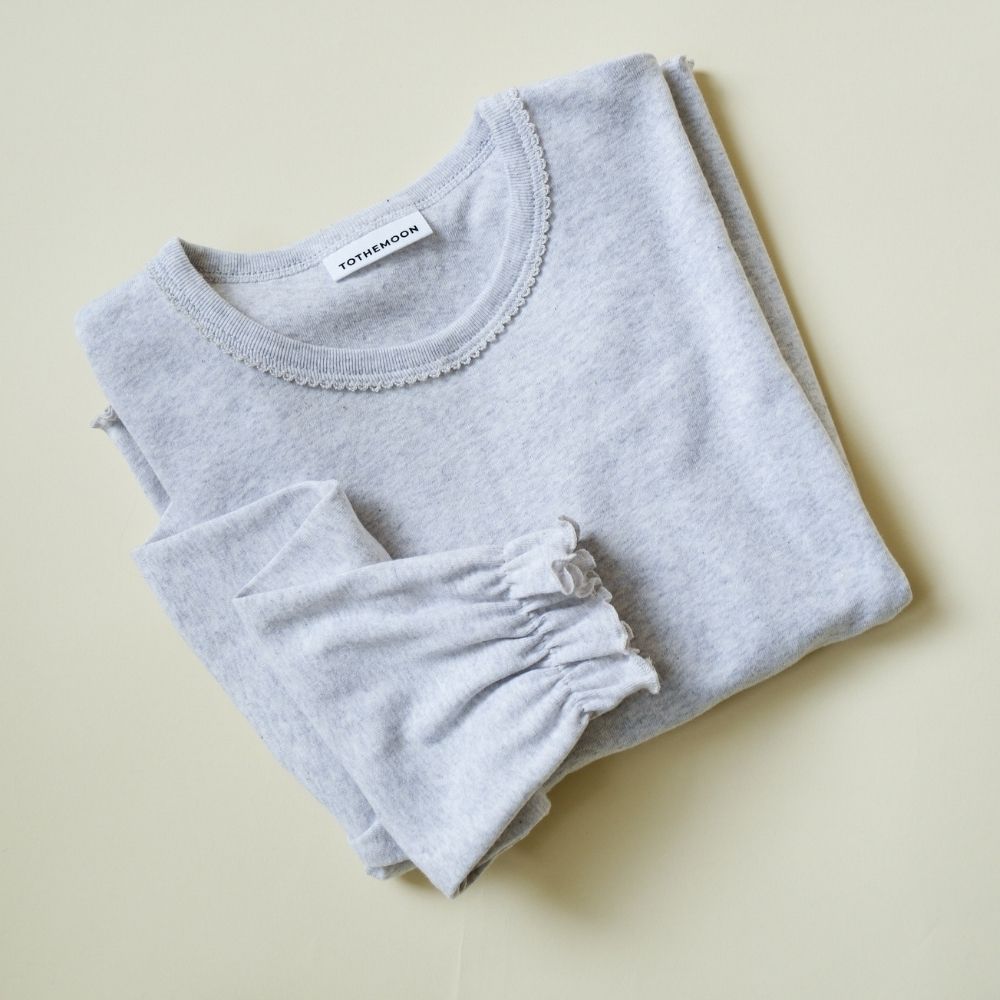 Tothemoon ☾ - Shirt - Long sleeve - Piquette cuffs - Organic cotton - Light grey