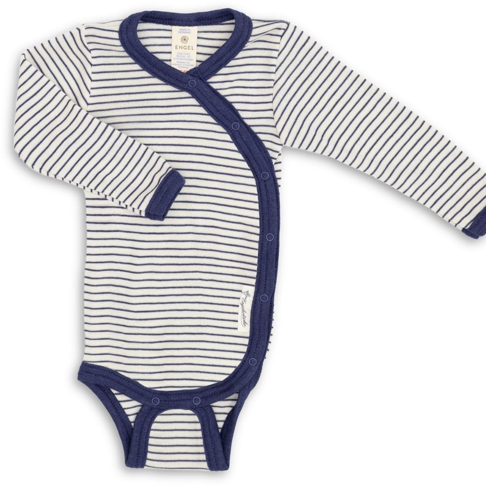Cross-over body - Long sleeve - Wool & Silk - Natural/ Navy striped