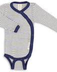 Cross-over body - Long sleeve - Wool & Silk - Natural/ Navy striped