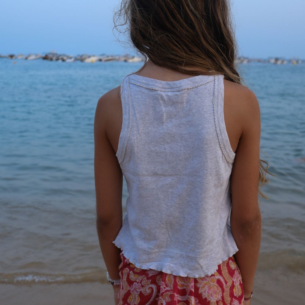 Cropped top - Curl finish - Organic cotton - Light grey