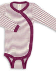 Cross-over body - Long sleeve - Wool & Silk - Natural/ Orchid striped