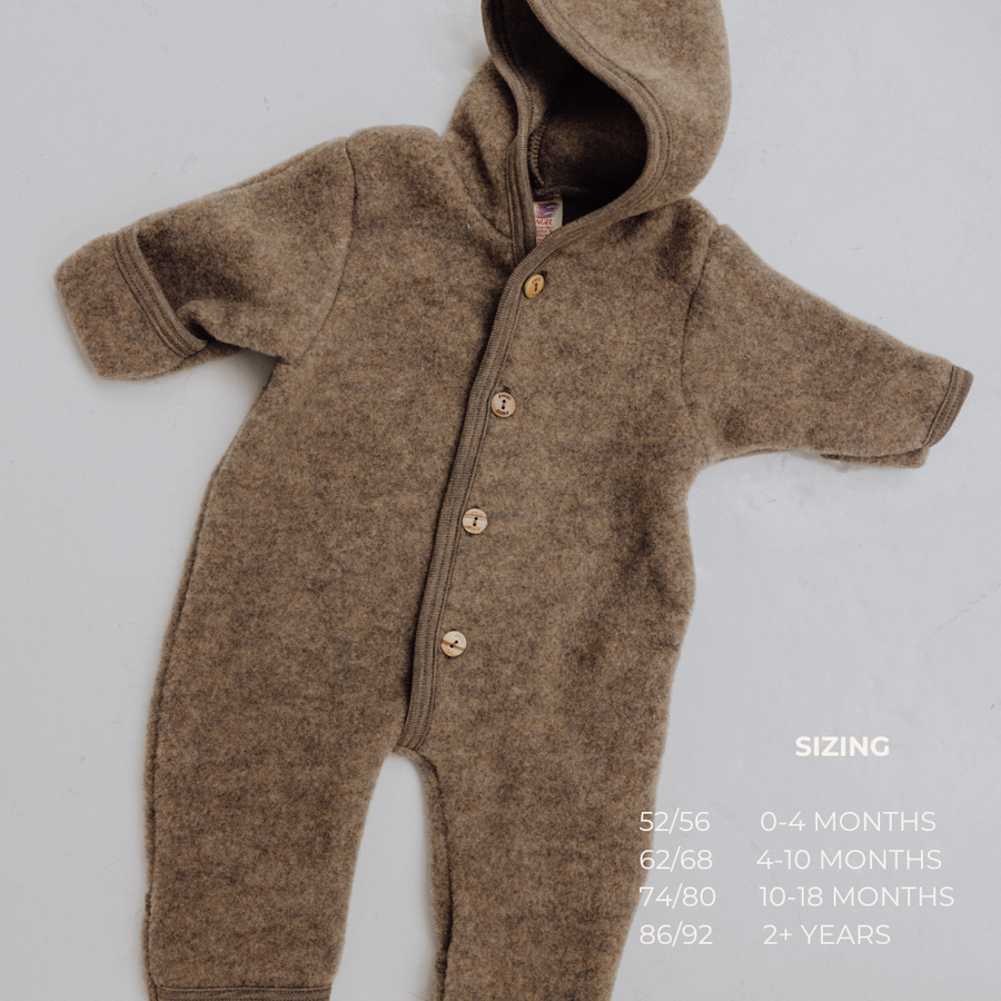 Hooded overall - 100% Virgin wool - Oversized fit - Walnut