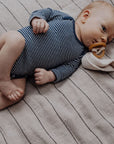 Body - Long sleeve - Wool & Silk - Striped Navy blue