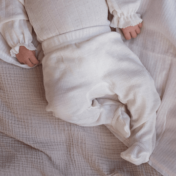 Tothemoon ☾ - Footed baby pants - Wool & silk - Needle pattern - Natural