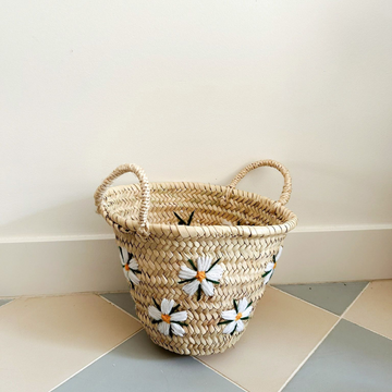 Handwoven basket - With flowers - ø 22 cm
