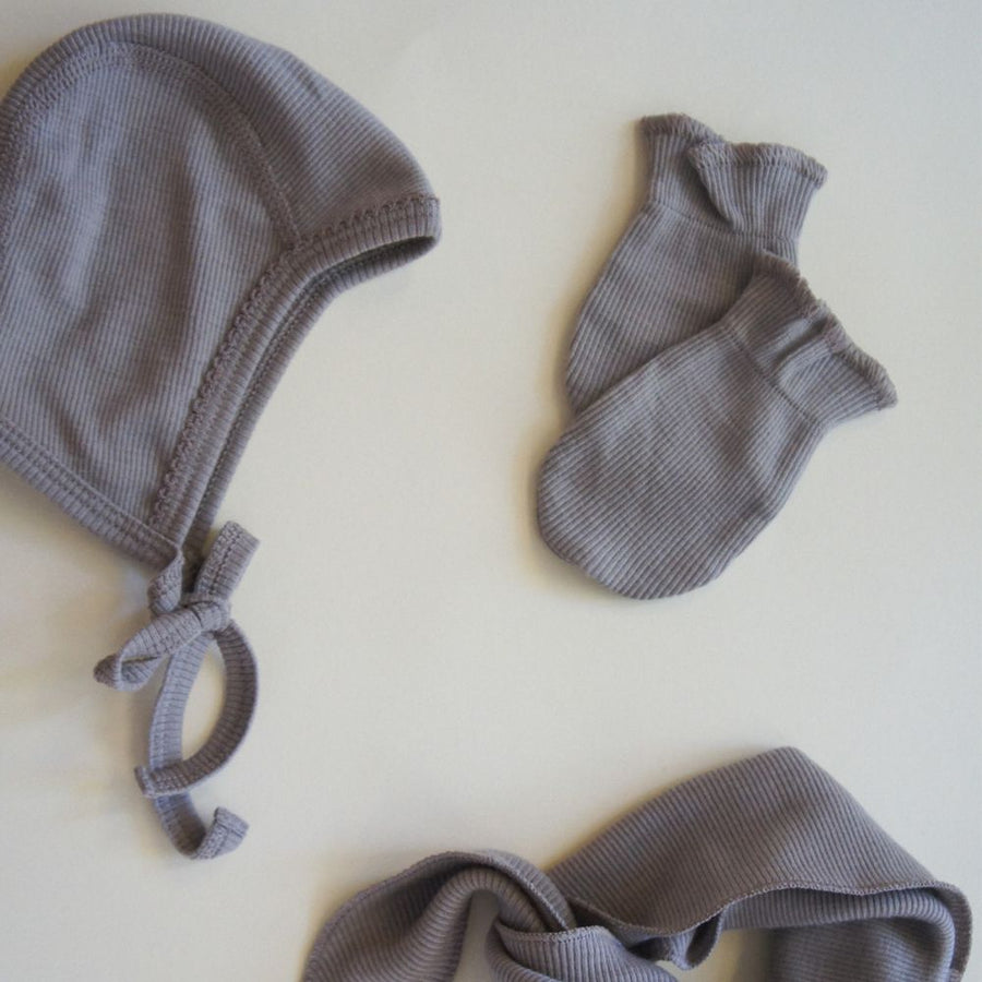 Tothemoon ☾ - Newborn Scratch Mittens - 100% Wool - Rib - Taupe