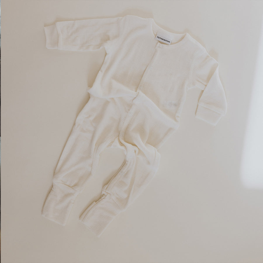 Tothemoon ☾ - Sleep suit - 2 in 1 Foot - Wool & silk - Needle pattern - Natural