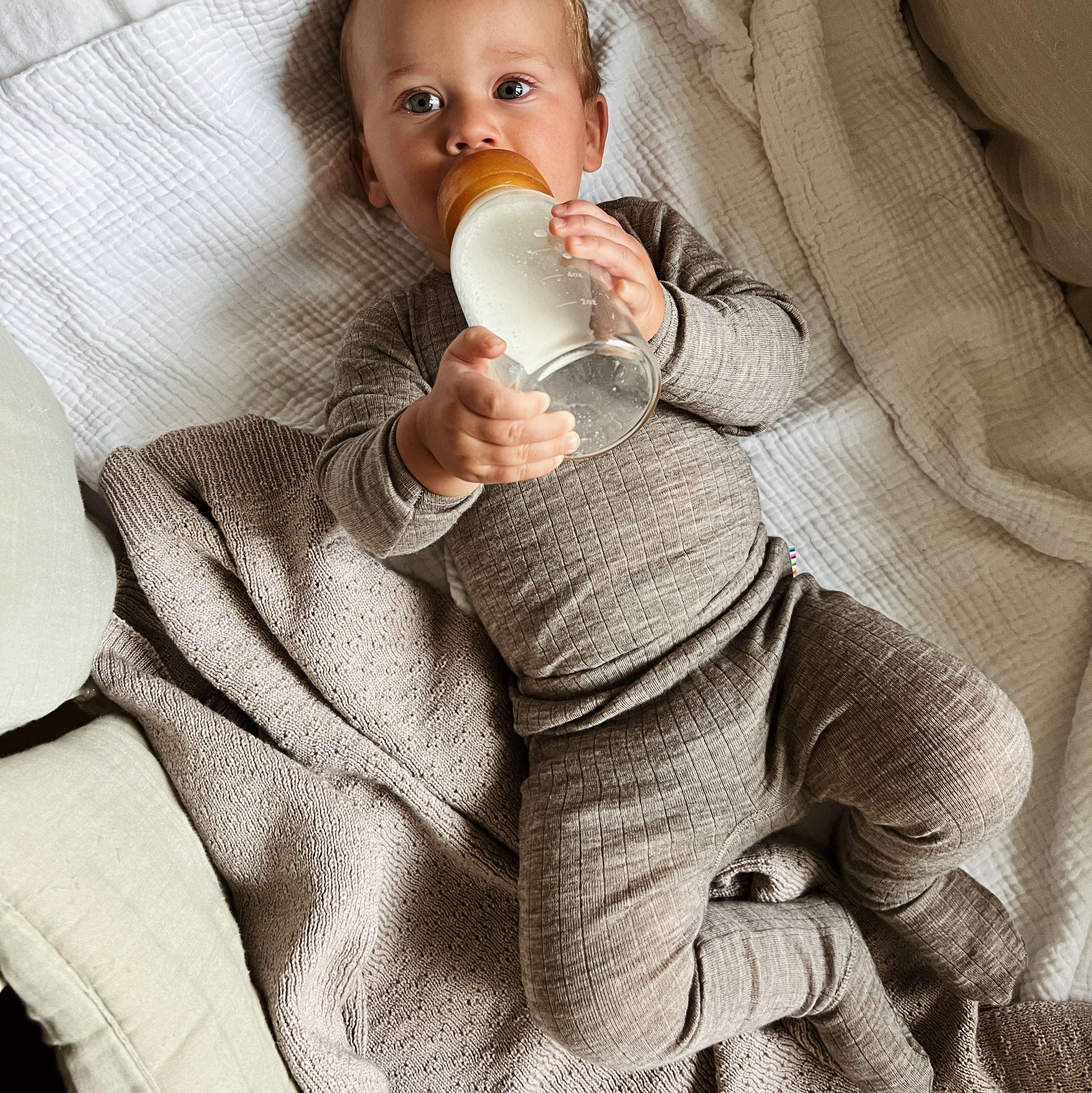 Joha Footed pants - 100% Wool Rompers Sesame melange / 50