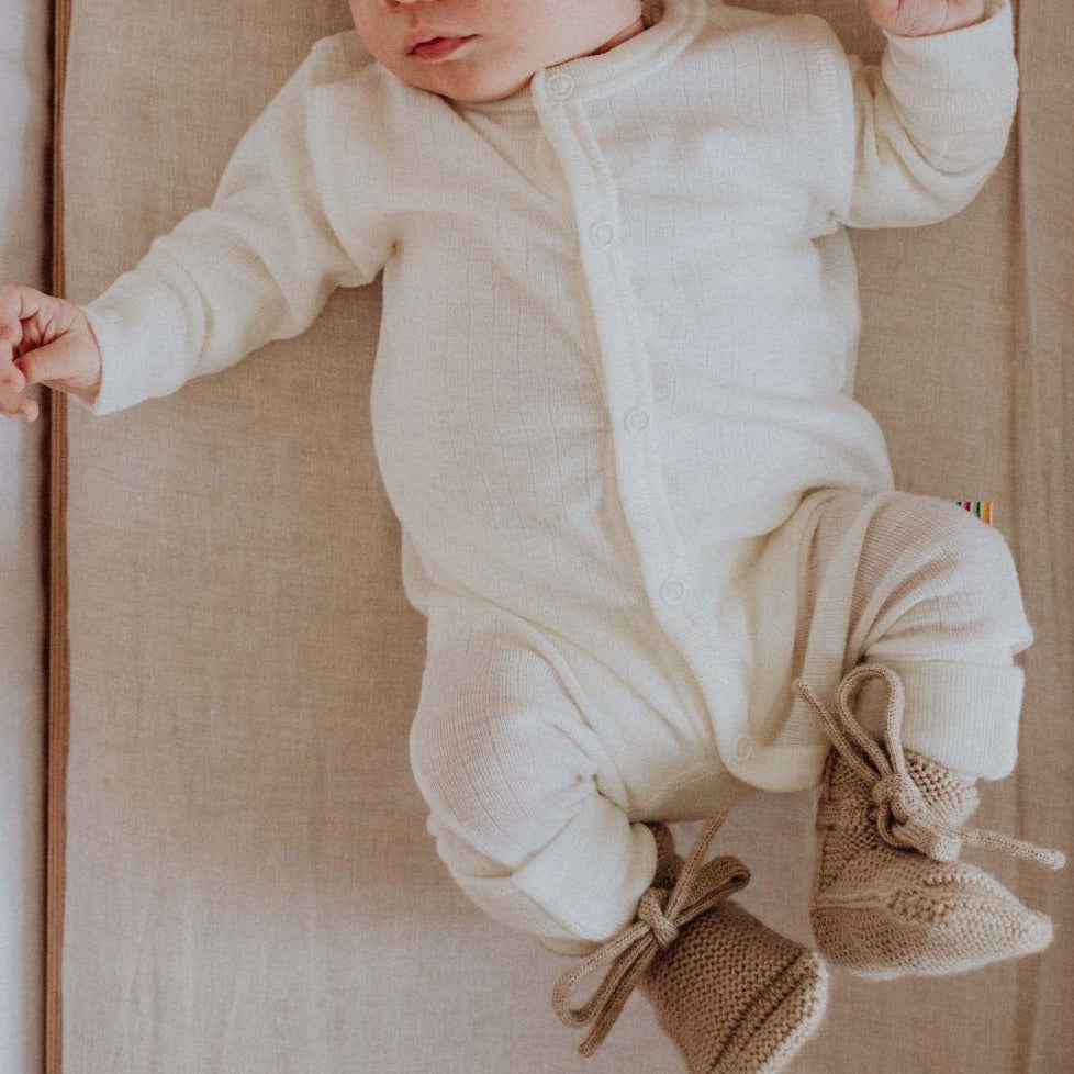 Joha Sleep Suit - 100% Wool - 2 in 1 Foot - Natural Rompers and suits 40