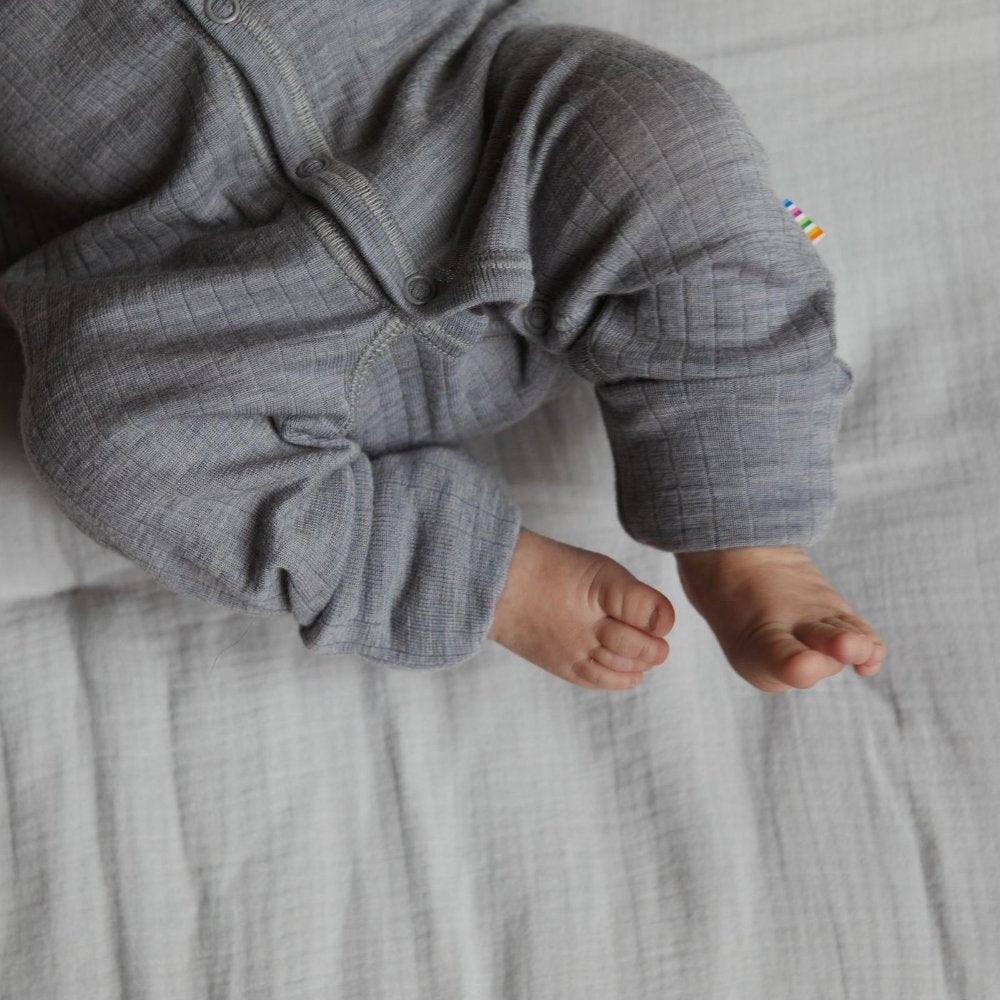 Joha Sleep Suit - 100% Wool - 2 in 1 Foot - Light Grey Melange Rompers and suits 50
