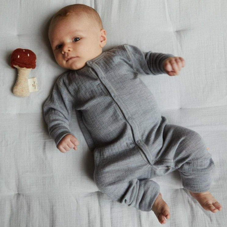 Joha Sleep Suit - 100% Wool - 2 in 1 Foot - Light Grey Melange Rompers and suits 50