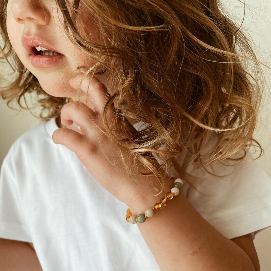 Multi Color Polished Baroque Baltic Amber Teething Bracelet-Anklet for Baby