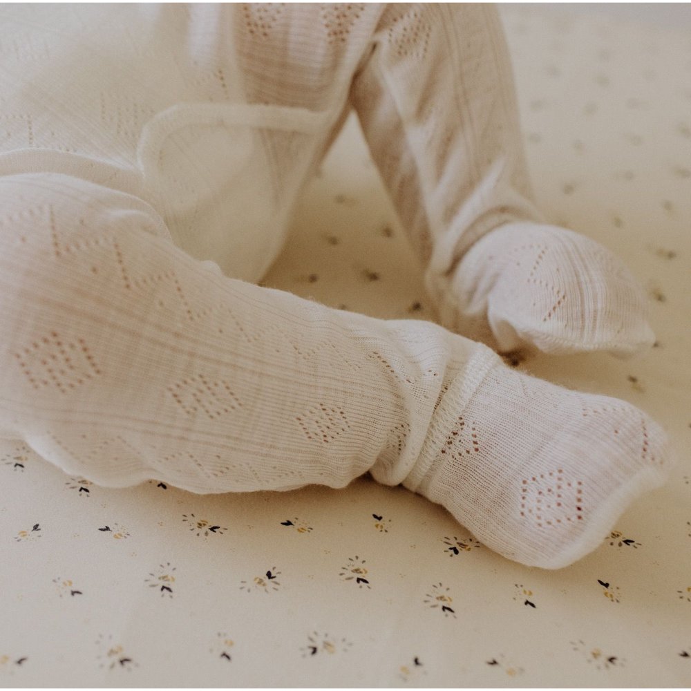 Joha Footed Baby Pants - Wool & Silk - Pointelle - Natural Clothing 50